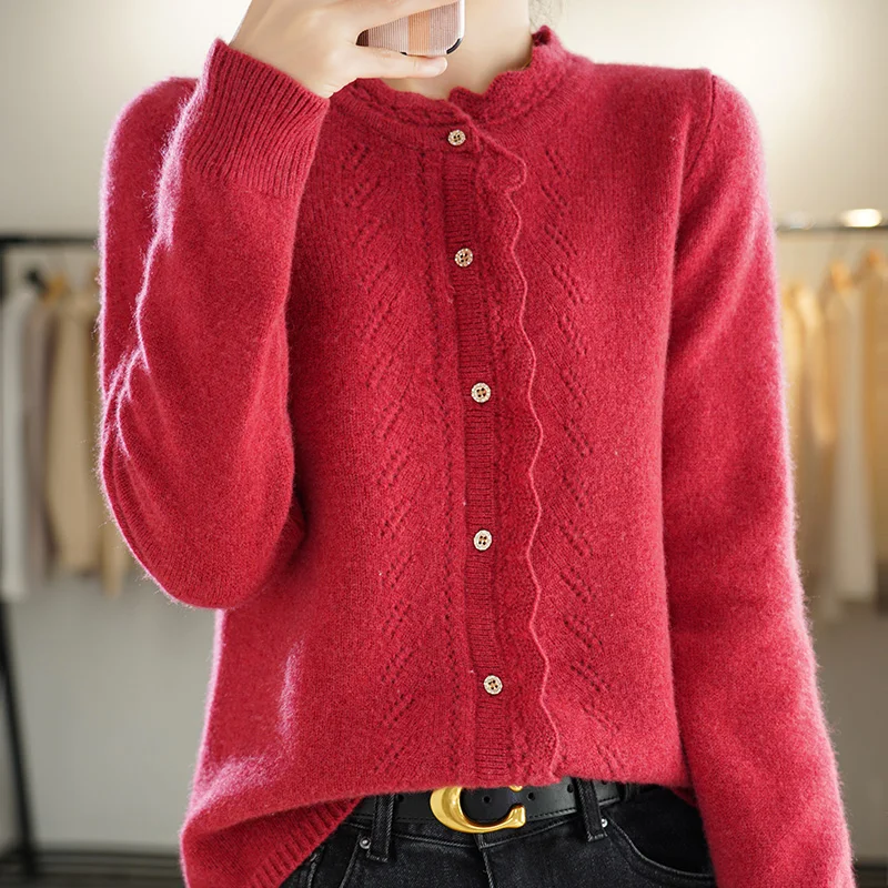 4-color women's cardigan cashmere sweater solid color knitting high-end fashion women's O-neck pure wool sweater Hot sale in spr
4-color women's cardigan cashmere sweater solid color knitting high-end fashion women's O-neck pure wool sweater Hot sale in spr