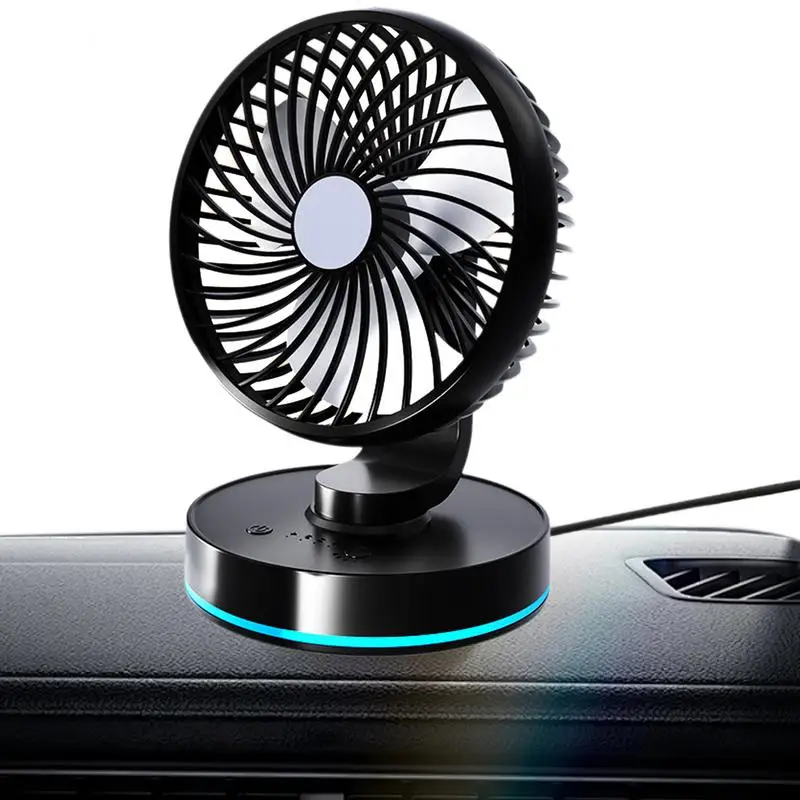 

12V-24V Car Dashboard Fan Auto 4-Speed Adjustable Cooling Fan Rechargeable Multi-Angle LED Light Cooler Fan For Cars Accessories