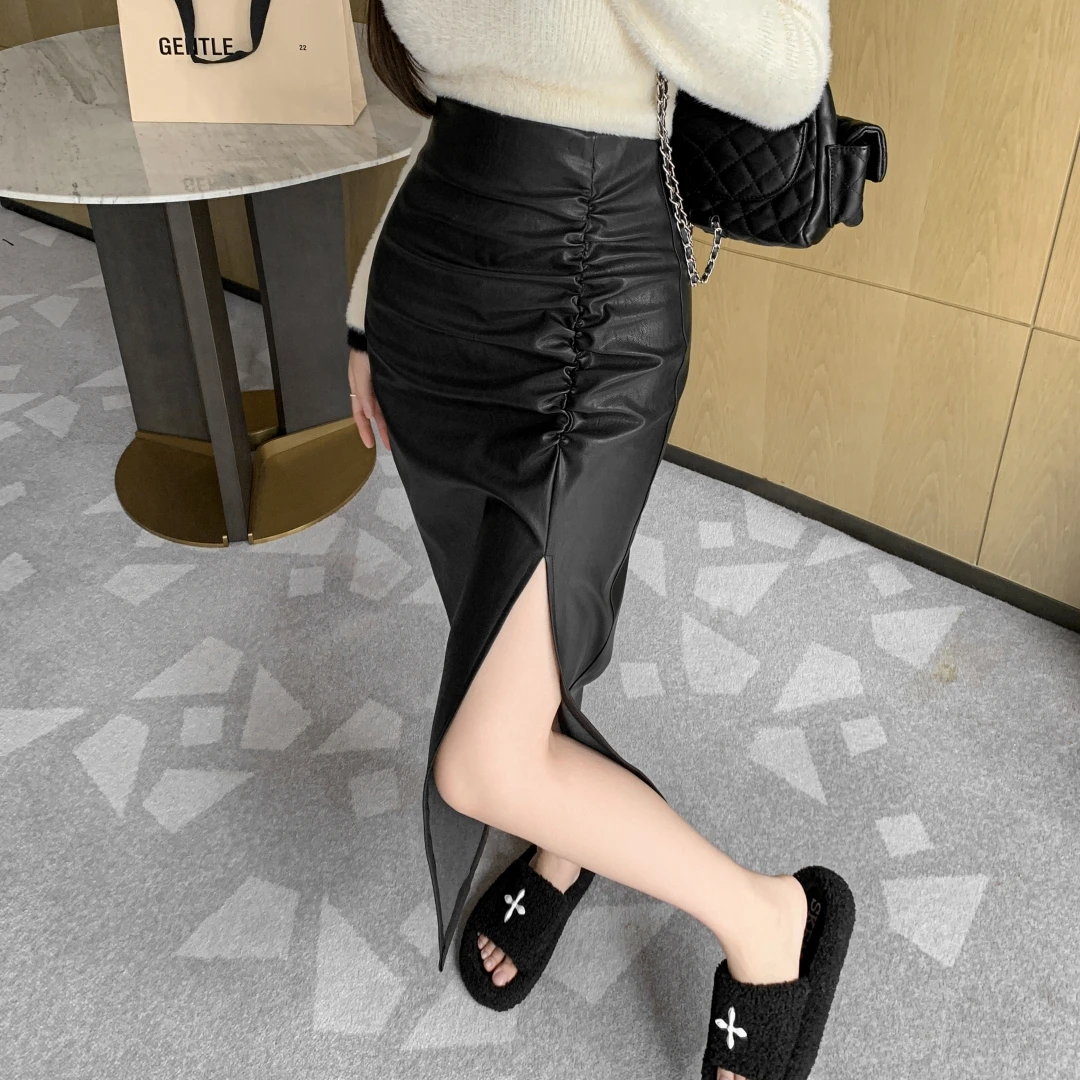 Sexy Split A line Skirt for Women Autumn Winter Design with Pleats and PU Leather Mid length Straight Tube Pencil Skirts
Sexy Split A line Skirt for Women Autumn Winter Design with Pleats and PU Leather Mid length Straight Tube Pencil Skirts