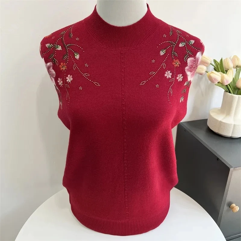 

2024 Autumn And Winter Clothes New Wool Pullover Embroidered Women's Semi-High Collar And Velvet Padded Sweater Bottoming Shirt