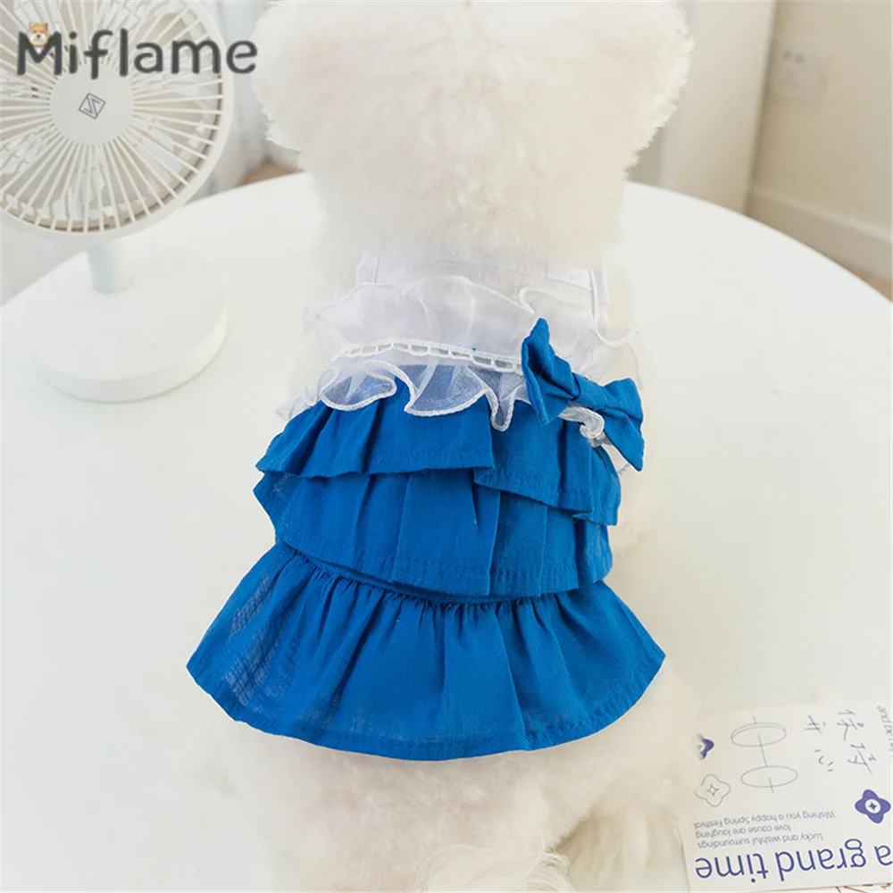 

Miflame Spring Summer New Klein Pet Blue Sling Cake Dress Small Medium Dogs Skirt Teddy Bichon Pomeranian Dog Clothing