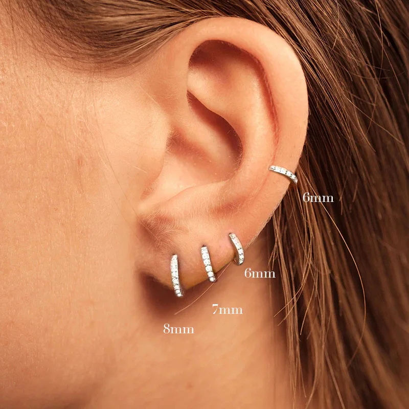Boucles d'oreilles créoles bohèmes minimalistes pour femmes, 100% véritable argent regardé 925, créoles rondes punk unisexes, accessoires de bijoux 3