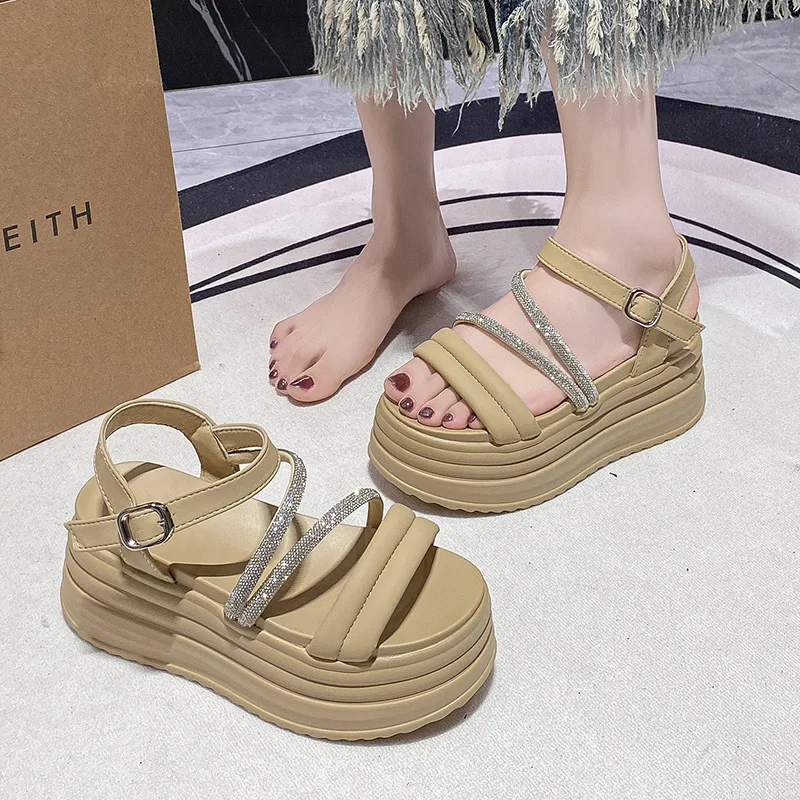 Mid-Calf Strap Rhinestone Sandals Comfort Shoes for Women Clear Heels Round Toe Muffins shoe Suit Female Beige Outside Clogs Gir
Mid-Calf Strap Rhinestone Sandals Comfort Shoes for Women Clear Heels Round Toe Muffins shoe Suit Female Beige Outside Clogs Gir