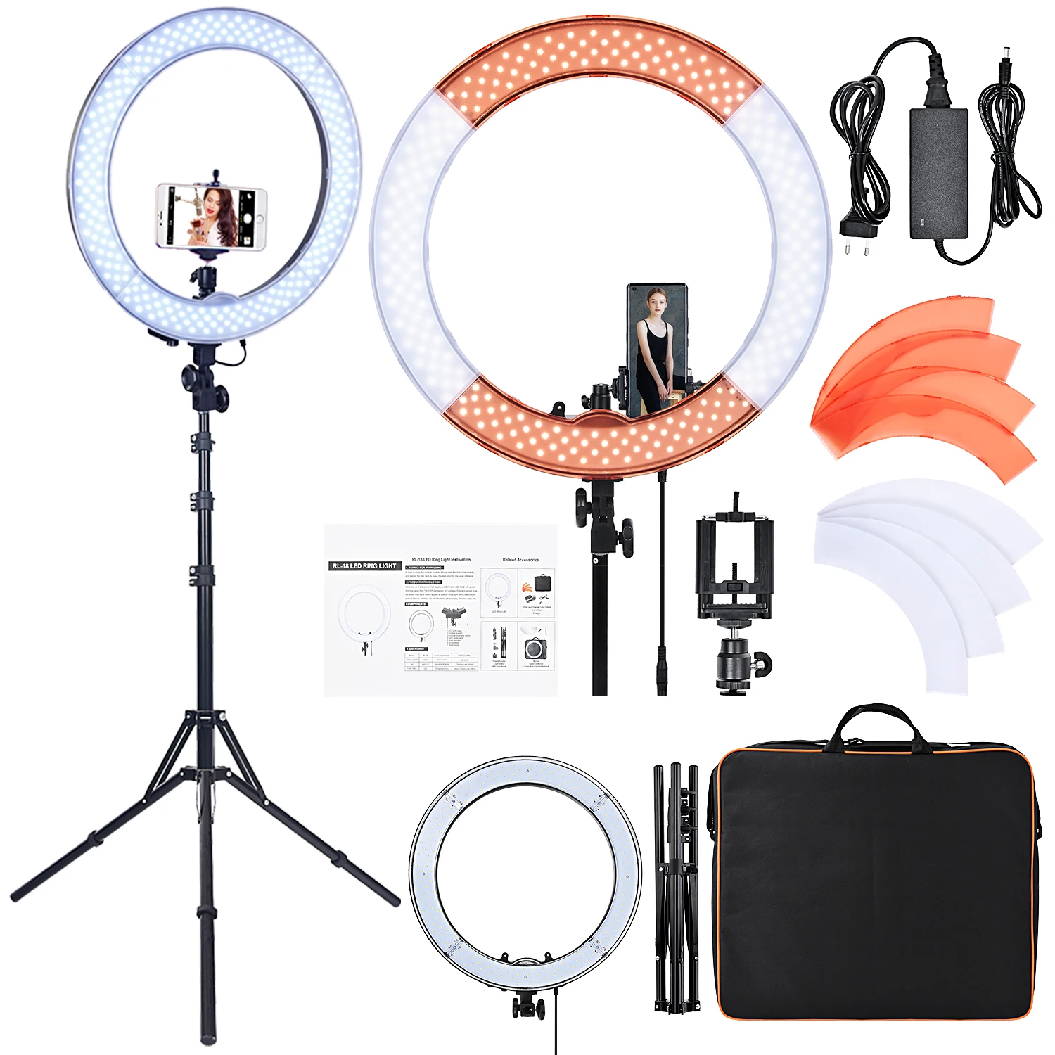 

FOSOTO RL18 Hot Sale Led Ring Light 18 Inch Photography Lighting Selfie Ring Lamp With Tripod Stand For Youtube Makeup Tik Tok