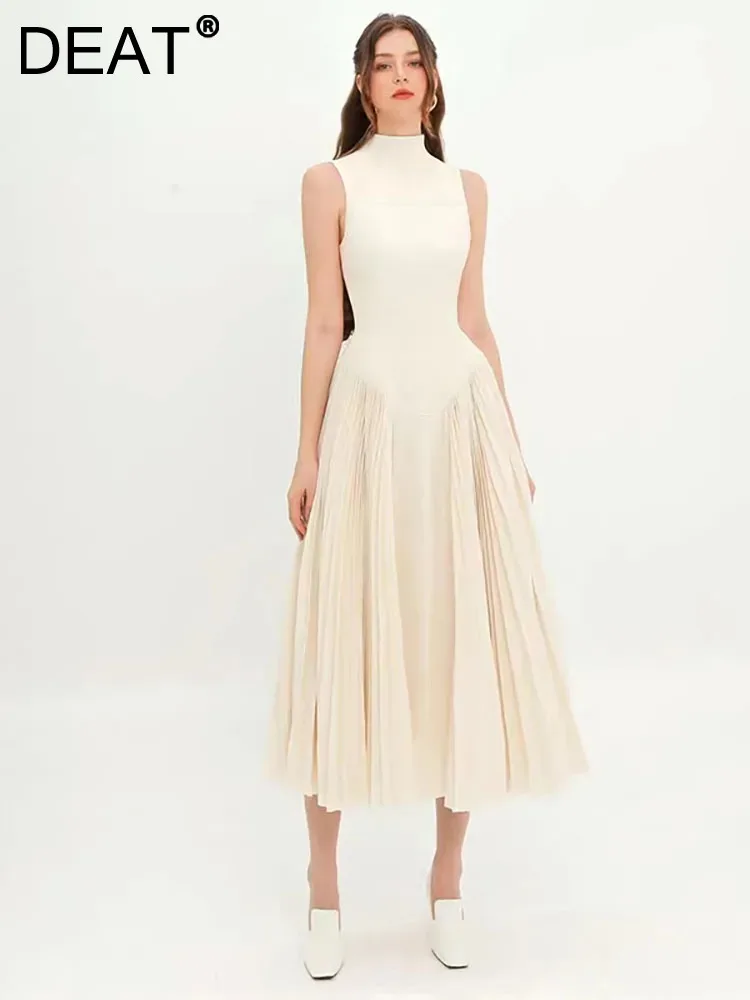 DEAT Women's Fashion Evening Dress Pleated Stand Collar Waist Sleeveless Solid Color Elegant Dresses Spring 2024 New 13DB4884
DEAT Women's Fashion Evening Dress Pleated Stand Collar Waist Sleeveless Solid Color Elegant Dresses Spring 2024 New 13DB4884
