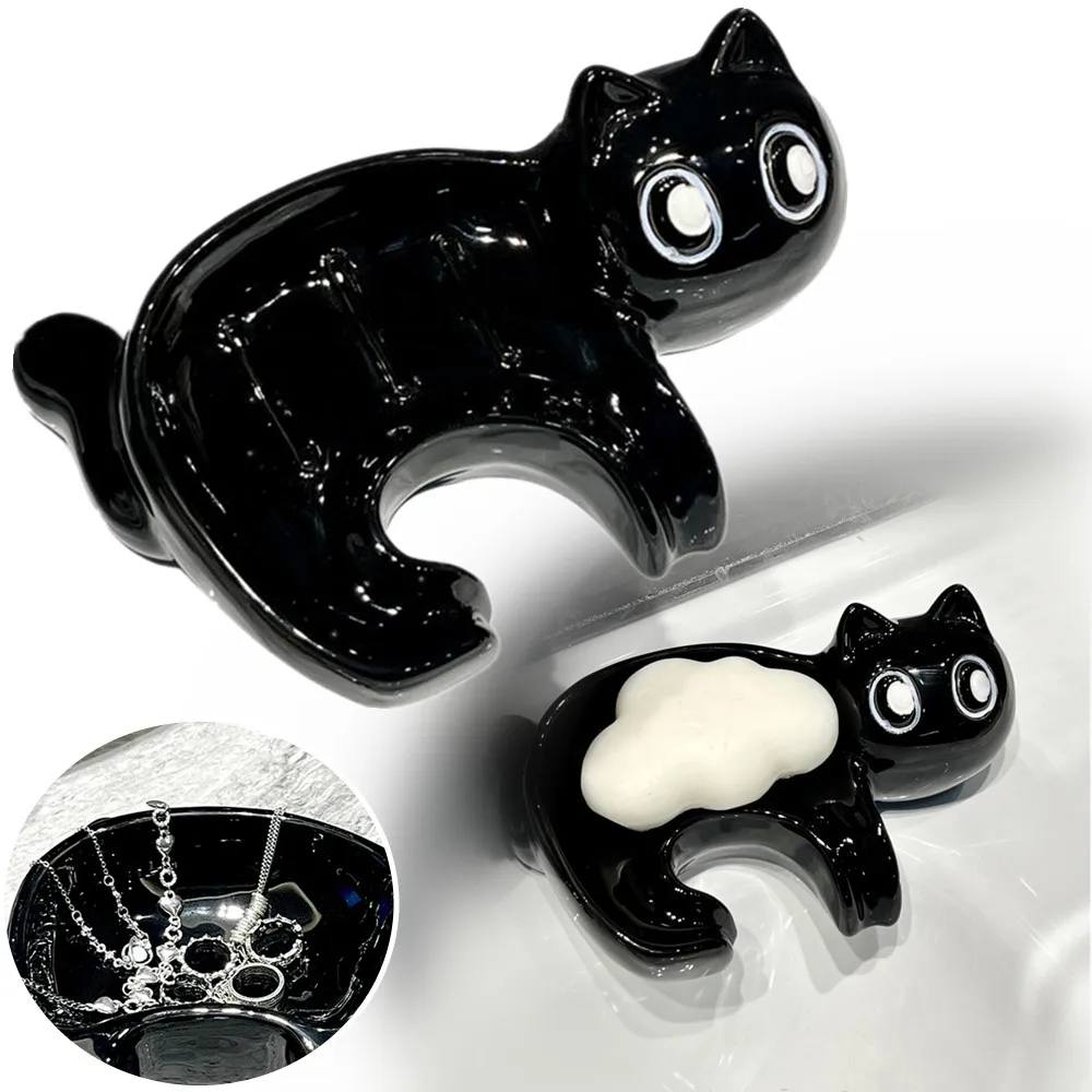 

Cartoon Cute Cat Shape Soap Box with Drain Water Soap Box Wash Basin Drainage Shelf Ceramic Soap Dish Bathroom Accessories