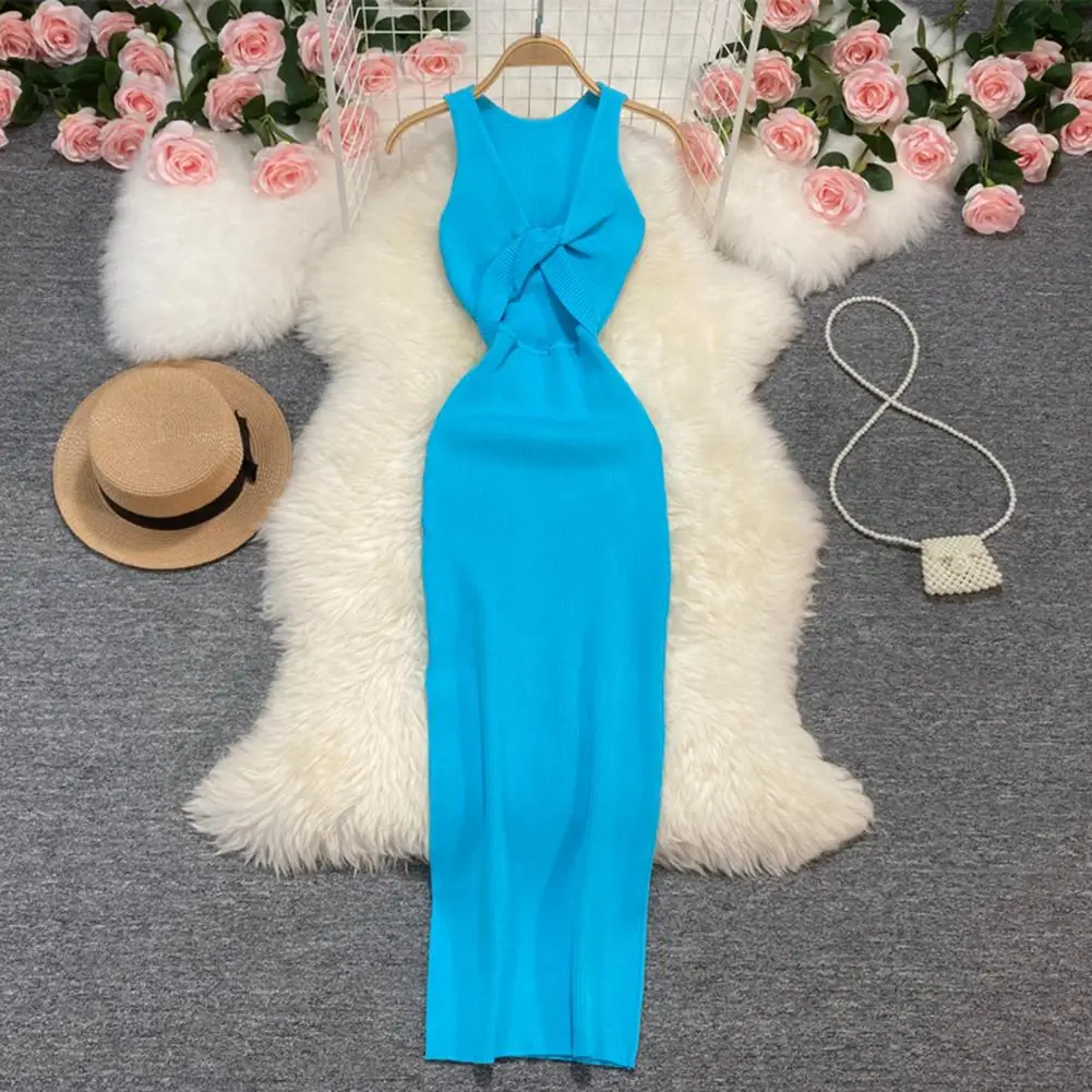 Korean Knitted Robe Femme Summer V Neck Sleeveless Kink Hollow Out Sexy Slim Bodycon Dress Split Fork Long Vestidos
Korean Knitted Robe Femme Summer V Neck Sleeveless Kink Hollow Out Sexy Slim Bodycon Dress Split Fork Long Vestidos