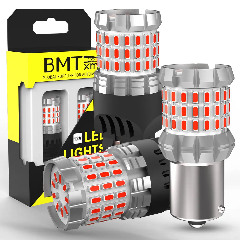 

BMTxms 2pcs P21W BA15S LED Canbus Red 1156 BAY15D 1157 P21/5W LED Bulbs 7443 W21/5W T20 Car Lights Brake Light Reverse Lamp DRL