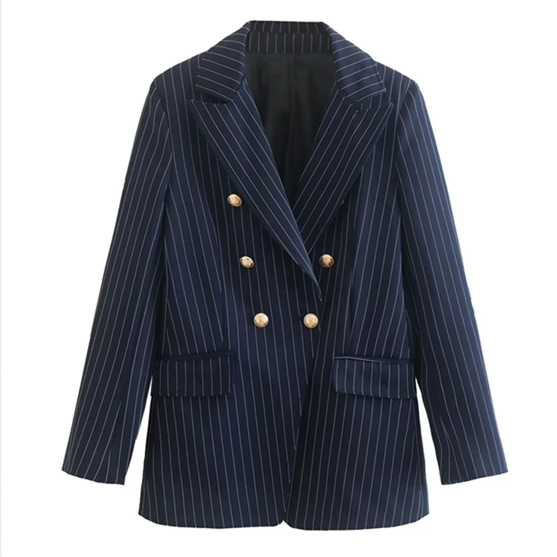 Withered Double Breasted Fashion Blazers Women England Office Lady Navy Striped Jacket 
Withered Double Breasted Fashion Blazers Women England Office Lady Navy Striped Jacket