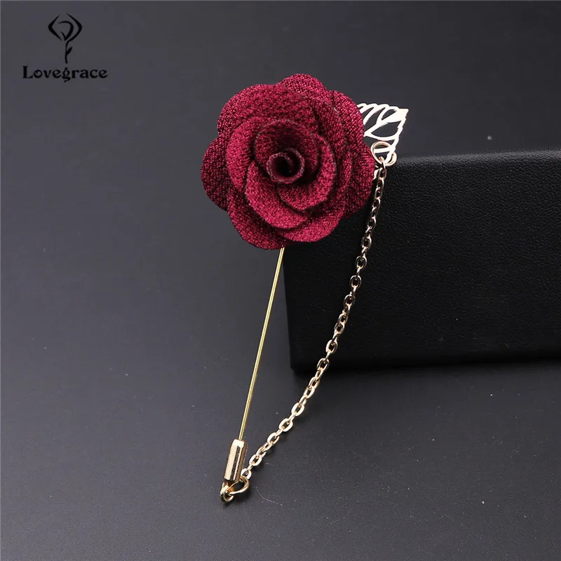 

Bridegroom Wedding Brooches Corsage Cloth Hand-made Camellia Flower Brooch Lapel Pin Badge Tassel Chain Men's Suit Accessories