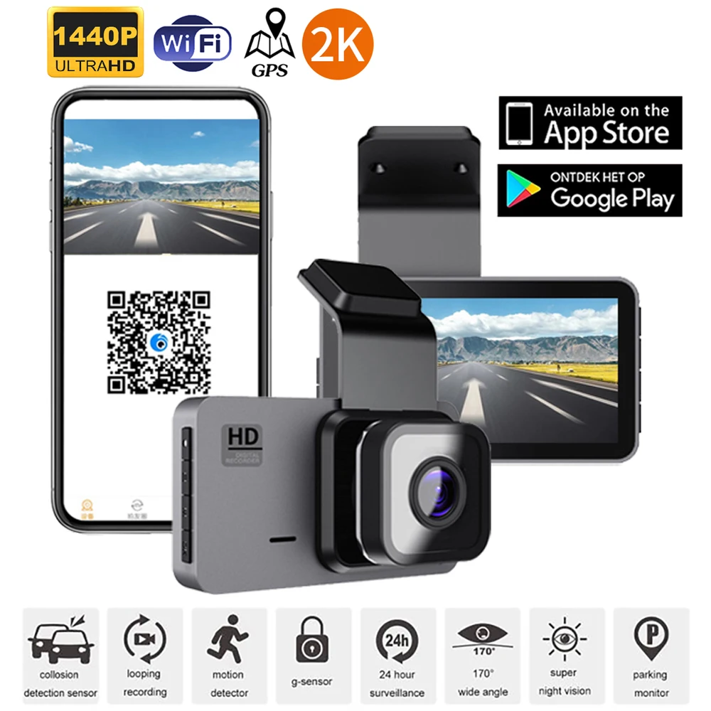 

2k Car DVR WiFi Dash Cam Vehicle Camera 1440P HD Drive Video Recorder Registrar Night Vision Auto Black Box GPS Car Accessories