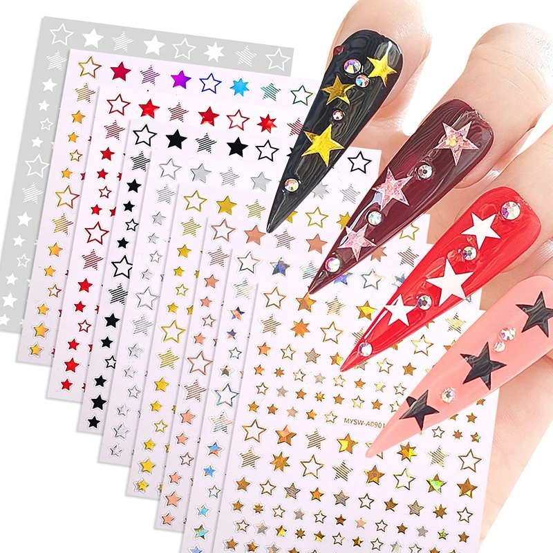 

5-pointed Star Transfer Nail Stickers Flash Laser Pentagram 3D Star Nail Art Naisl Accessories Self-Adhesive Slider Decals