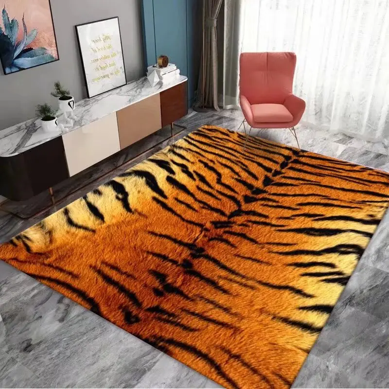 

Мягкий пушистый коврик из искусственного меха тигра, роскошные декоративные коврики для гостиной, плюшевый напольный коврик для детской комнаты, нескользящий моющийся коврик