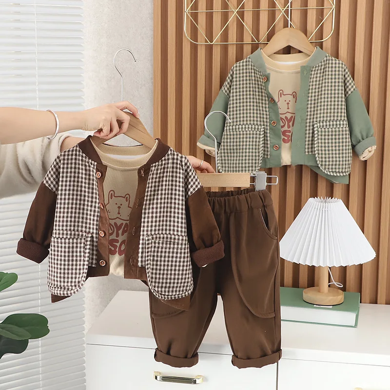 

Boys Clothes Sets Spring Autumn 2024 Children Cotton Jackets T-shirts Pants 3pcs Tracksuits For Baby Coats Suit Kids Outfits 5Y