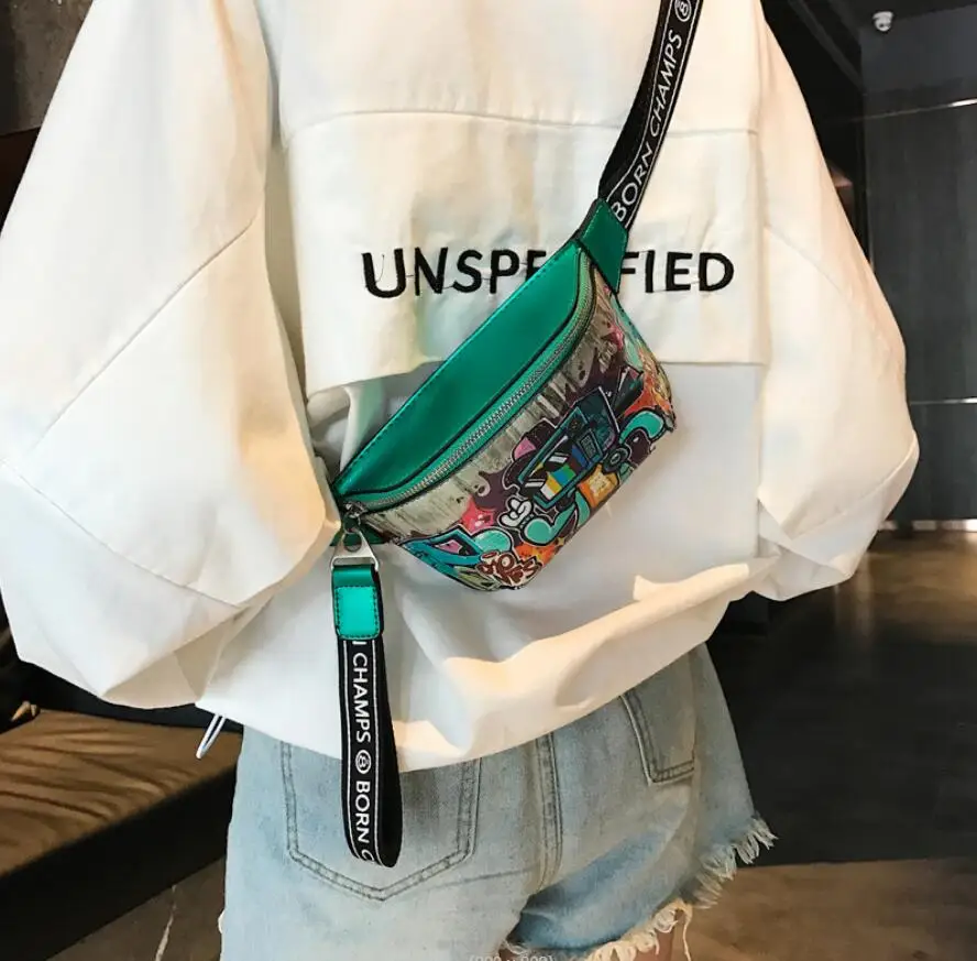 

Модная маленькая поясная сумка в стиле хип-хоп с рисунком, повседневная нагрудная Сумочка через плечо с граффити для девушек и дискотек, сумка на одно плечо