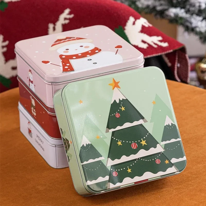 

Креативная мультяшная коробка для конфет, квадратная жестяная тарелка, печенье, закуски, герметичная железная банка, круглая Рождественская Подарочная декоративная коробка