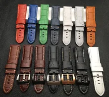 

22mm 24mm 26mm Black Brown Blue Green Grey white Italy Calf bamboo Leather Watchband for Panerai strap watch band Tang Buckle