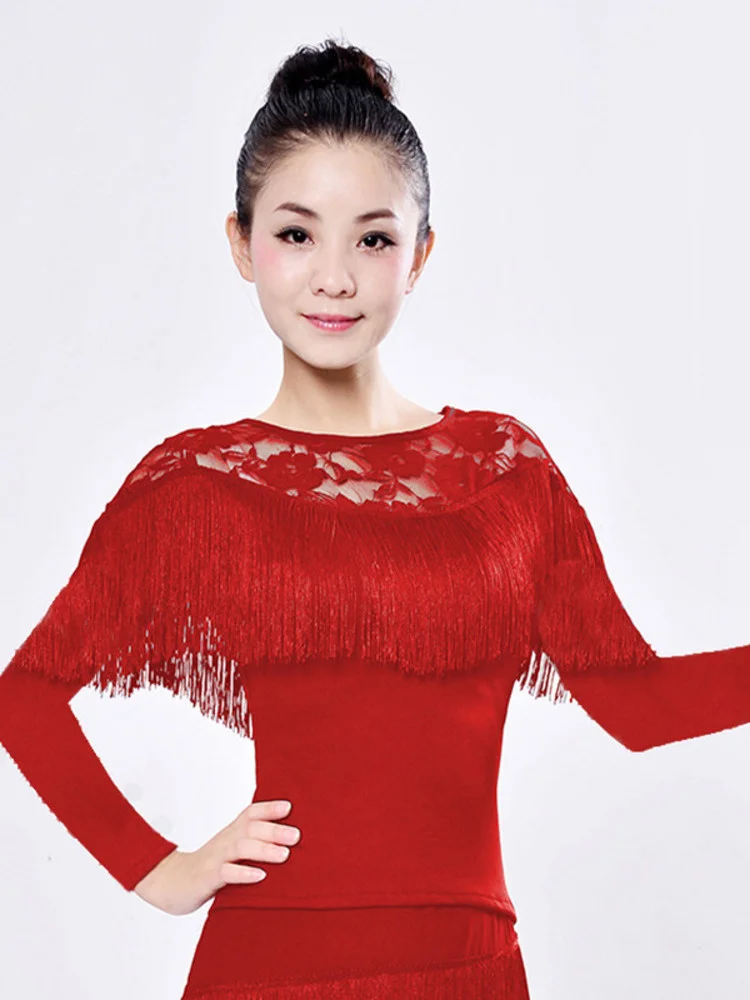 Solid Color Dance Costume Women Latin Practice Top Mesh Patchwork Cabaret Women's Adult Fantasy Tassels Belly T-shirt
Solid Color Dance Costume Women Latin Practice Top Mesh Patchwork Cabaret Women's Adult Fantasy Tassels Belly T-shirt