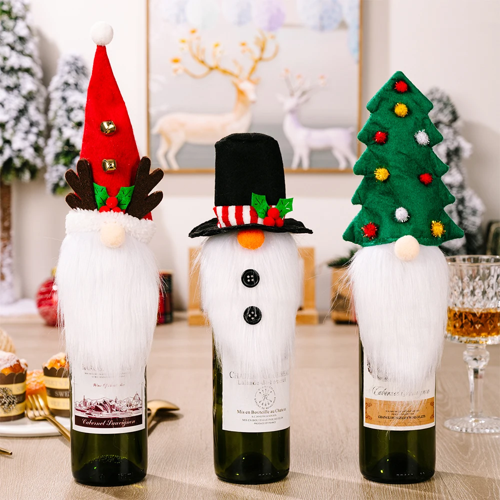 

Plush Wine Bottle Cover Christmas Decorations for Home 2023 Elk Snowman Christmas Tree Wine Bottle Cover New Year Table Dress Up