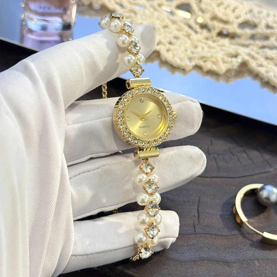 Double-Row Pearl Diamond-Encrusted Pull Rope Bracelet Women's Quartz Watch Romantic SweetStyle Fashion Luxury Niche Wristwatch Double-Row Pearl Diamond-Encrusted Pull Rope Bracelet Women's Quartz Watch Romantic SweetStyle Fashion Luxury Niche Wristwatch