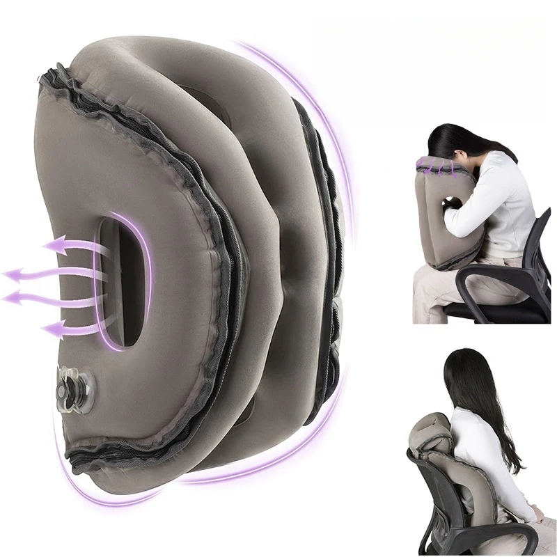 

Upgraded Inflatable Air Cushion Travel Pillow Headrest Chin Support Cushions for Airplane Plane Car Office Rest Neck Nap Pillow