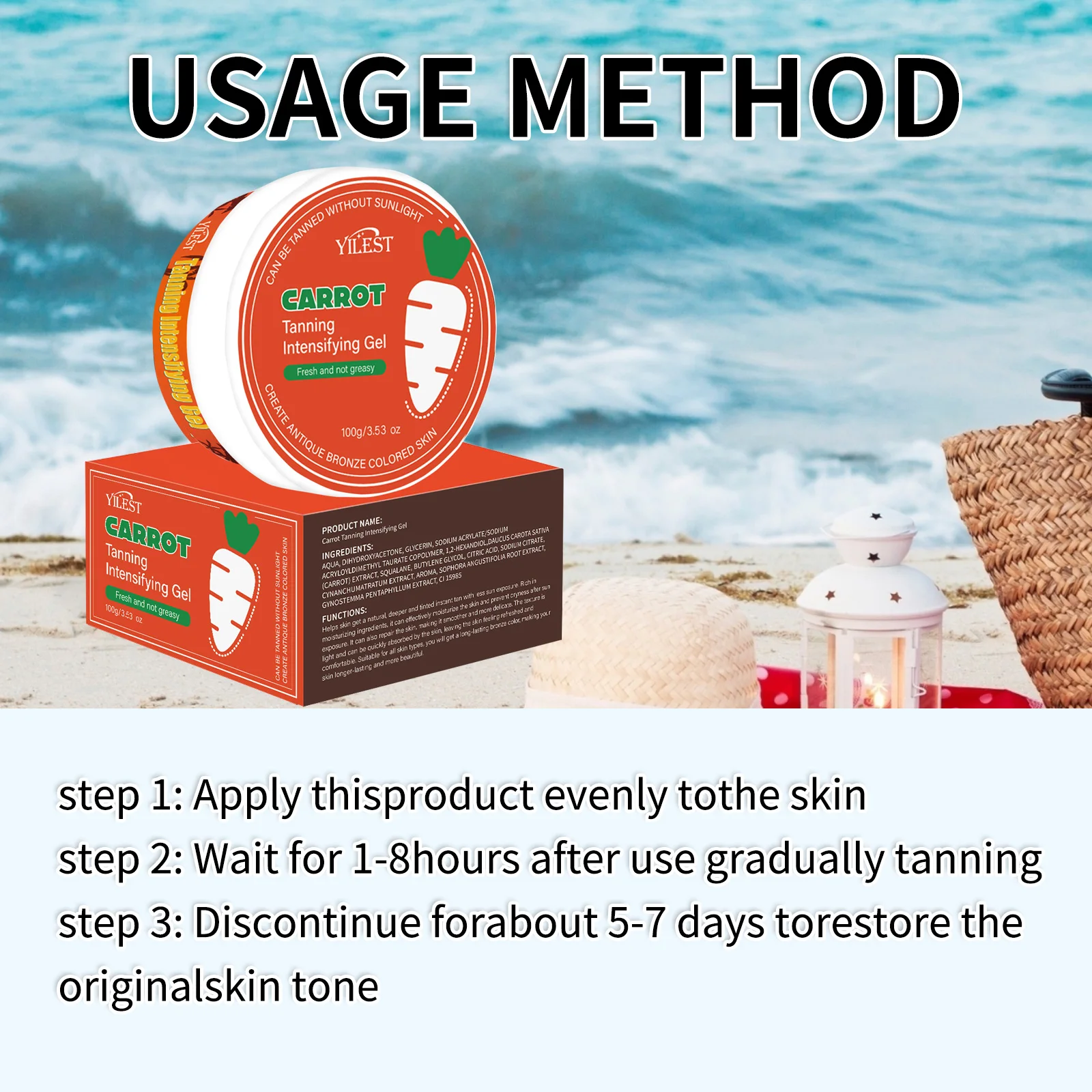 Carrot-Infused Sunless Tanning Gel - Achieve Natural Sun-Kissed Glow, Essential Bronzer for UV-Free Tan & Sunbathing. 6 S571e0af766da4e64bc334a03329b911al