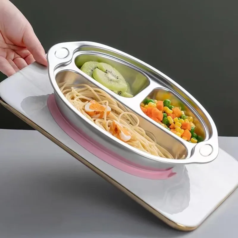 

3 Section 304 Stainless Steel Divided Dinner Tray Lunch Container Food Plate for School Canteen Fast Food Adult Lunch Box