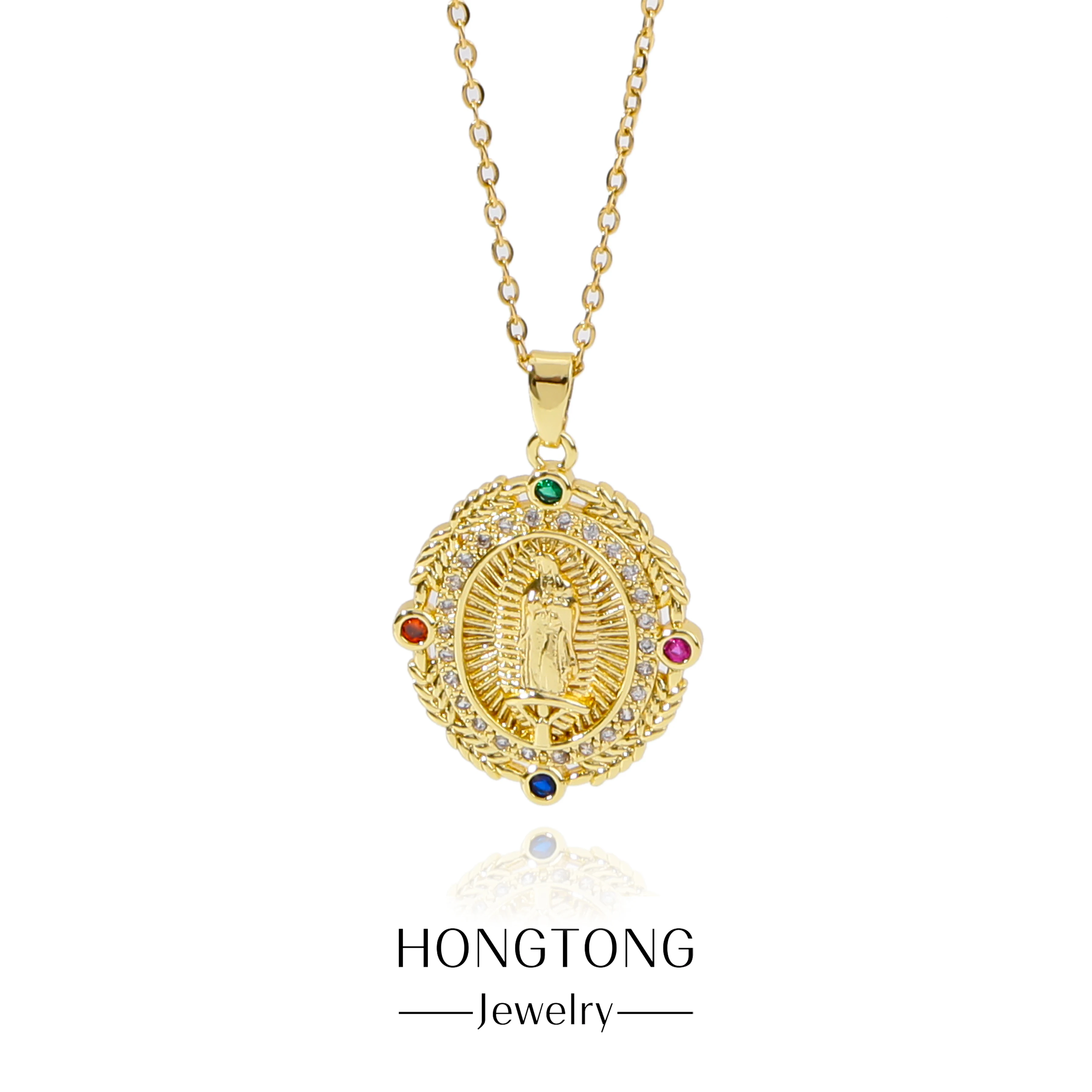 HONGTONG Fashion Creative Our Lady Of Wheat Signet Pendant Colorful Rhinester Inlaid Stainless Clavicle Chain Church Prayer
HONGTONG Fashion Creative Our Lady Of Wheat Signet Pendant Colorful Rhinester Inlaid Stainless Clavicle Chain Church Prayer