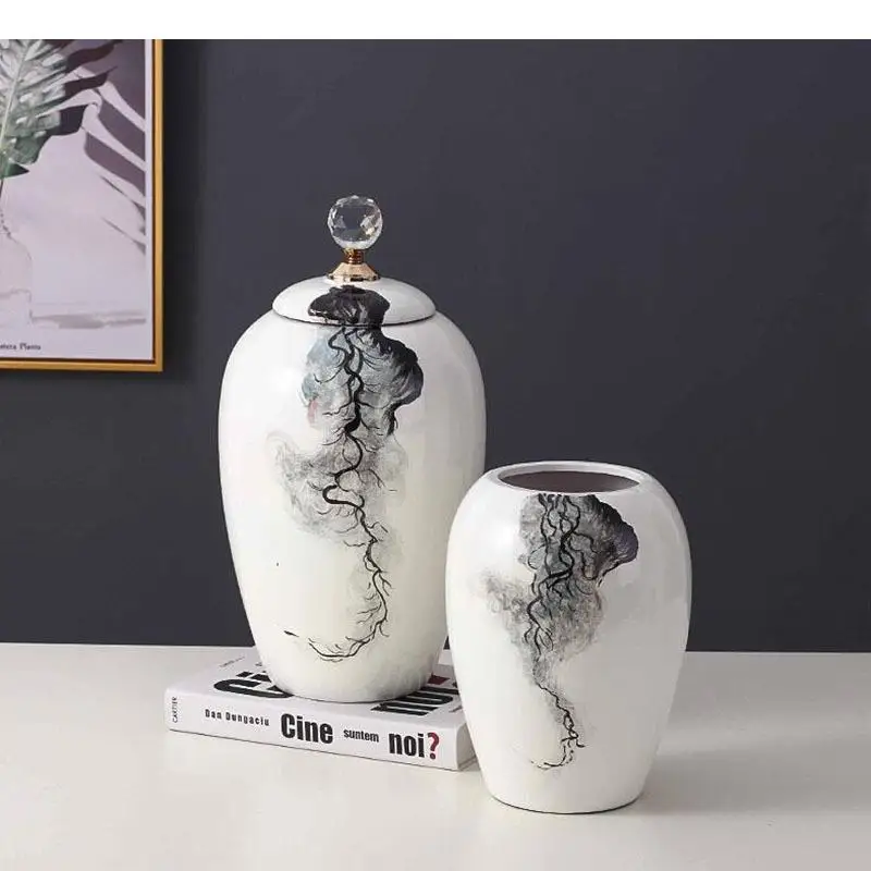 

Crystal Cover Ginger jar Ceramic Storage Jars with Lids Desk Decoration Crafts Porcelain Tea Caddy Candy Pots Cereal Dispenser
