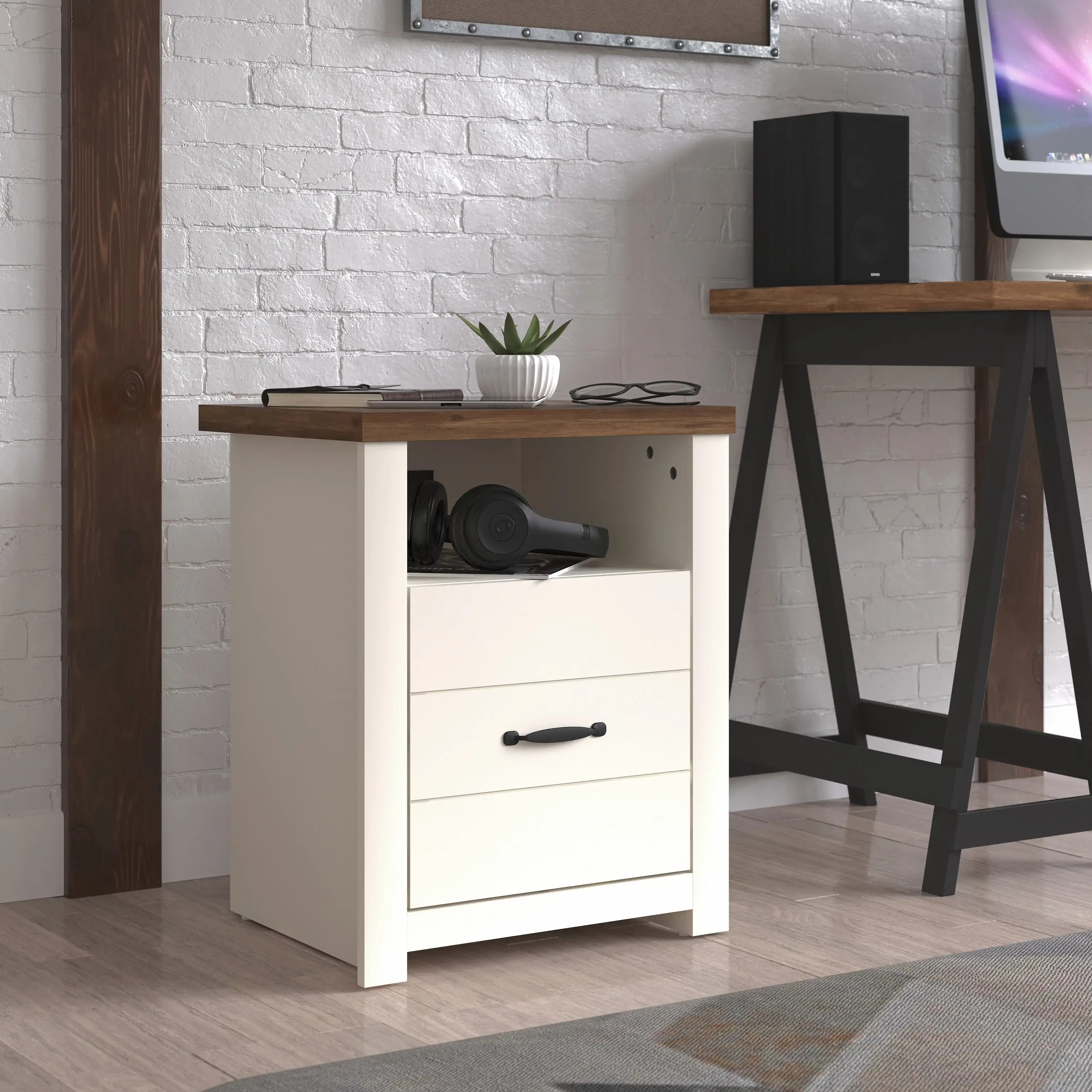 Lancaster Farmhouse Oak Top End Table with USB Ports and Power Outlet Ivory/Oak Easy to shelving
Lancaster Farmhouse Oak Top End Table with USB Ports and Power Outlet Ivory/Oak Easy to shelving