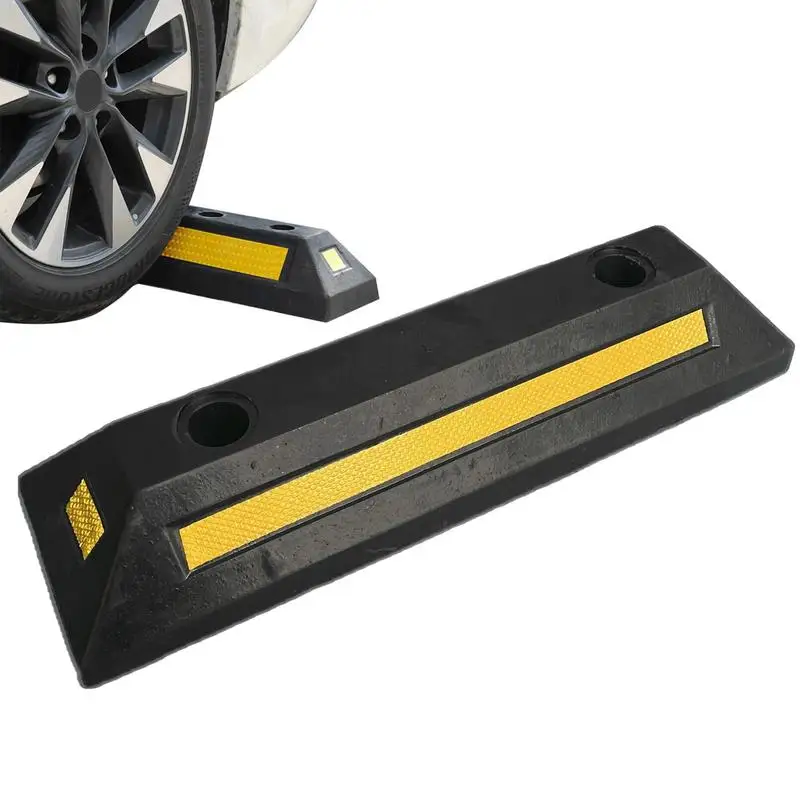 

Car Stoppers For Garage Heavy Duty Garage Parking Aid Wheel Blocks Rubber Parking Curb Guide With Yellow Reflective Tape For Car