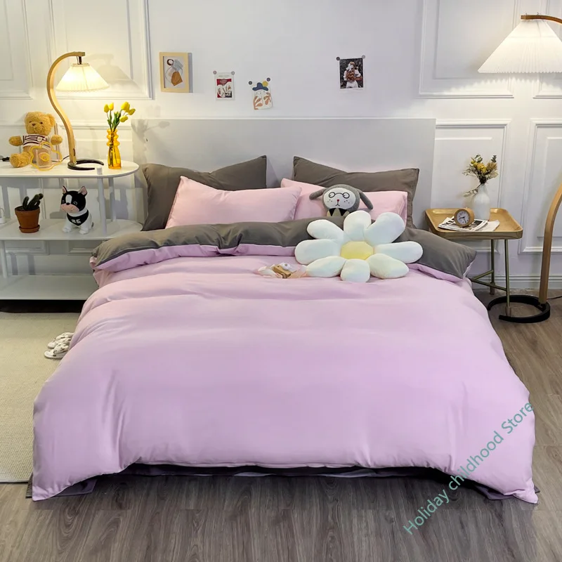 Hot selling home textile bedding solid color double sided four piece set three piece set for student dormitory
Hot selling home textile bedding solid color double sided four piece set three piece set for student dormitory