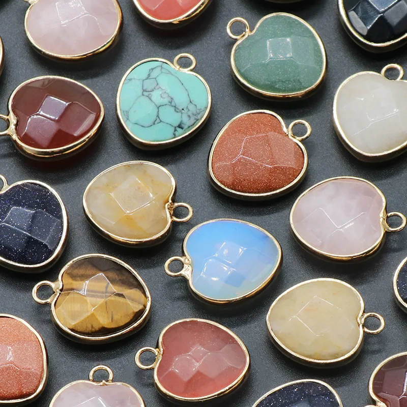 

20pcs Natural Stone Heart Pendants Opal Rose Quartz Tiger's Eye Agate Crystal Charms for Diy Earrings Necklace Jewelry Making