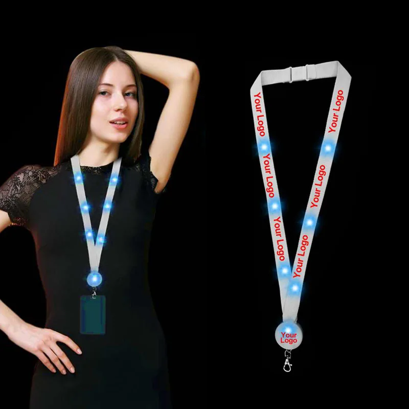 

Customized.product.Whosale Promotional Custom Printed Customize Acceptable Logo Polyester Led Flashing Lights Lanyards For Party