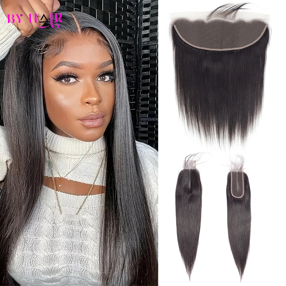 

13x4 Lace Frontal Brazilian Straight Human Hair Free Part 2x6 hd Lace Closure Only Pre Plucked Hairline Natural Color Remy Hair
