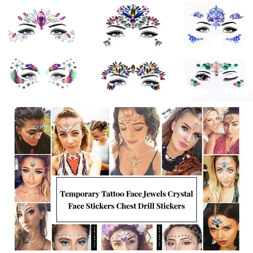 

Adhesive Temporary Tattoo Stickers Face Jewels Festival Party Body Gems Rhinestone Glitter Flash Tattoos Stickers Body Make Up