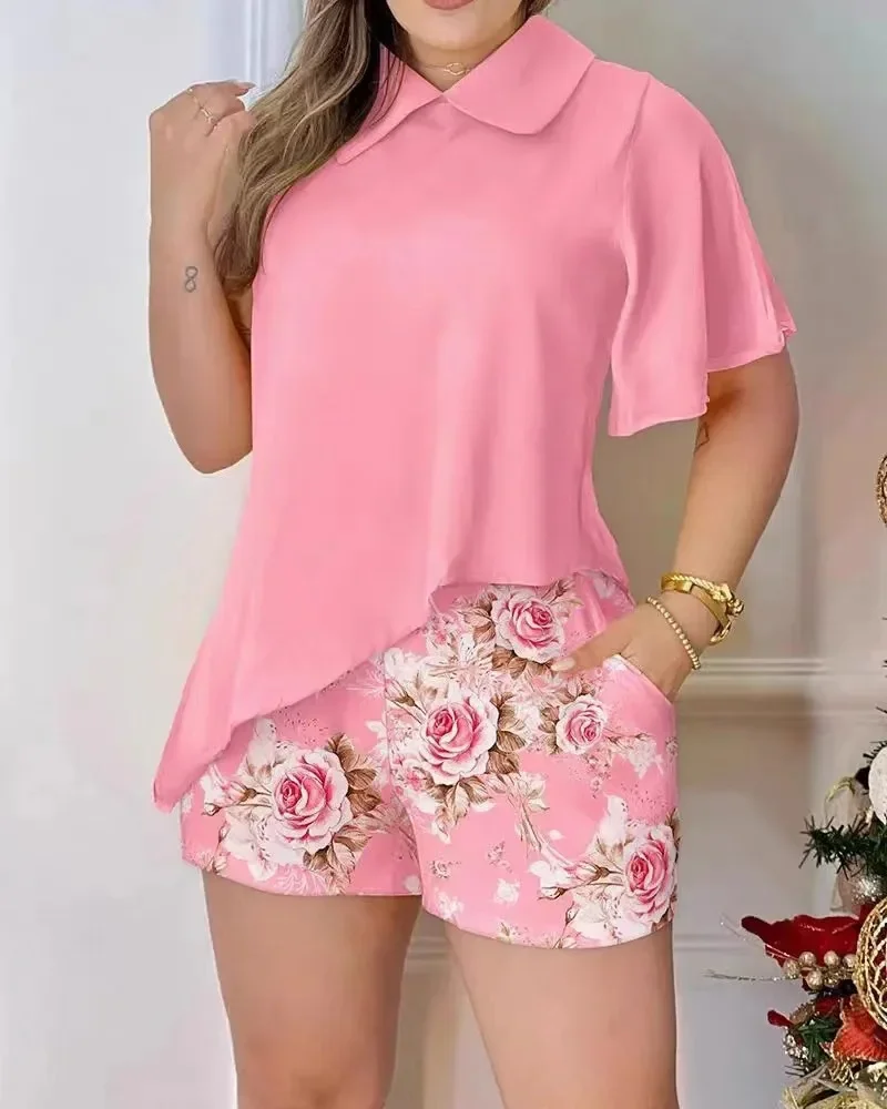 2024 Summer Two Piece Set Women Fashion Short Sleeve Pink Print Tops And Short Casual Floral Short Sets Outfits For Women
2024 Summer Two Piece Set Women Fashion Short Sleeve Pink Print Tops And Short Casual Floral Short Sets Outfits For Women