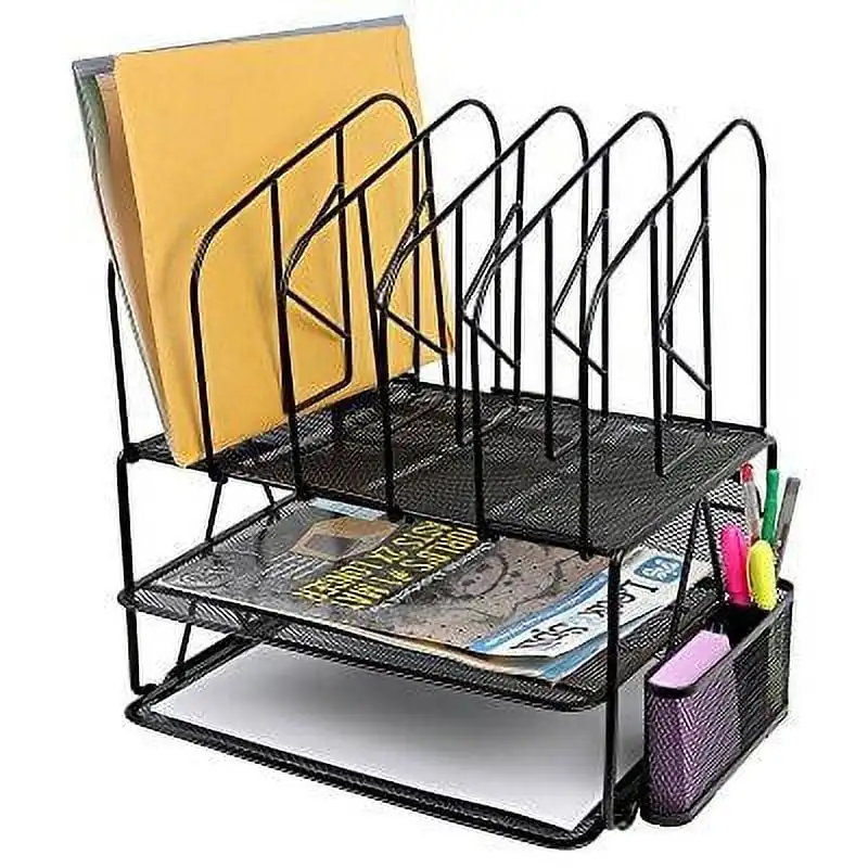 Greenco Mesh 2 Tier Desk File Organizer Shelves With 5 File Sorter Sections, Black
Greenco Mesh 2 Tier Desk File Organizer Shelves With 5 File Sorter Sections, Black