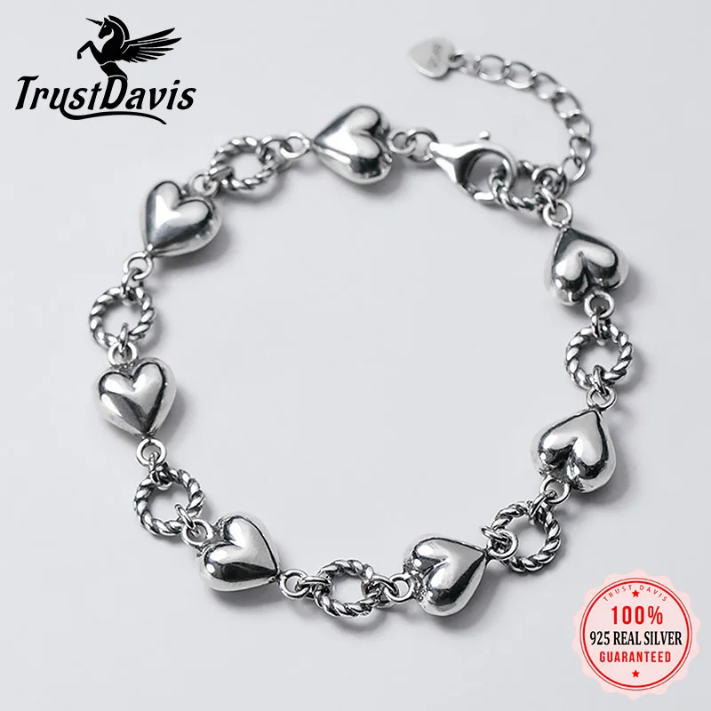 

Trustdavis Authentic 925 Sterling Thai Silver Romantic Heart Twist Ring Bracelet Bangle For Women Party Fine S925 Jewelry DA1883