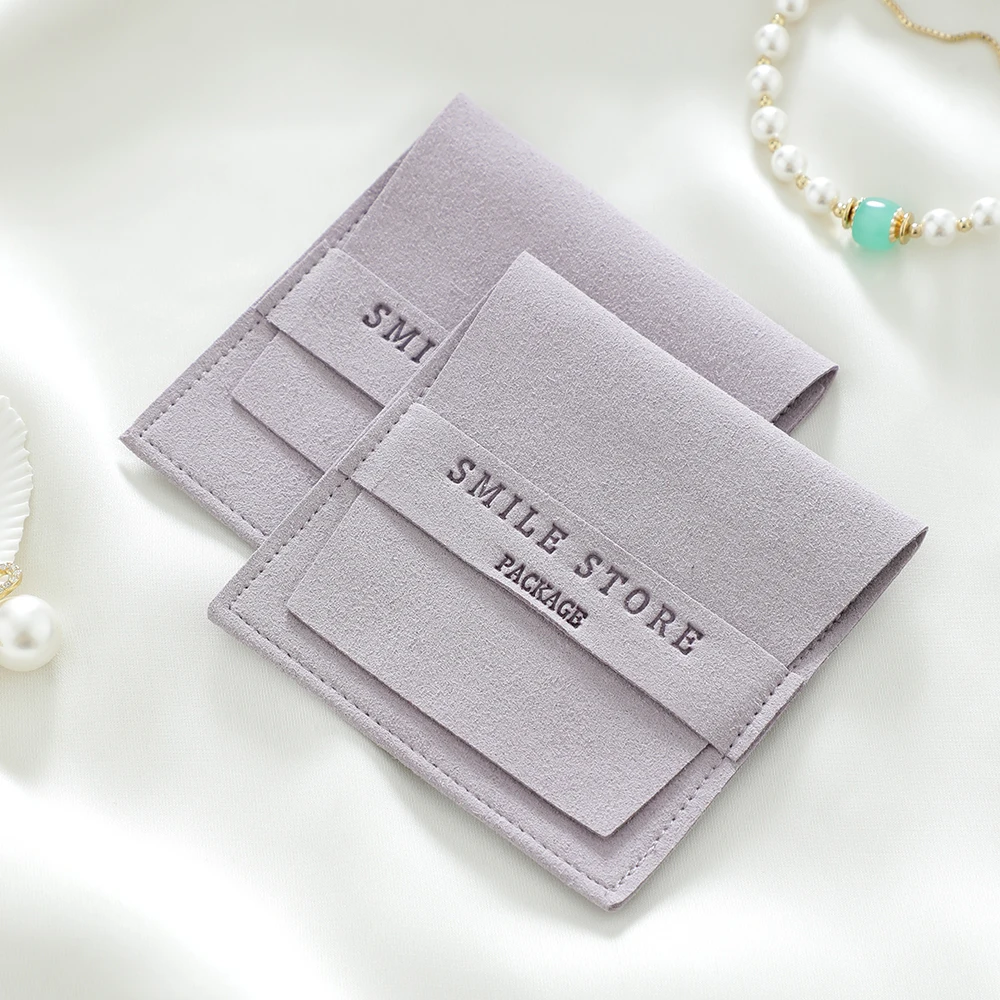 

100pcs Microfiber Envelope Earrings Jewelry Packaging Bag Organizer Small Gift Pouch for Wedding Favors Party Bulk Custom Logo
