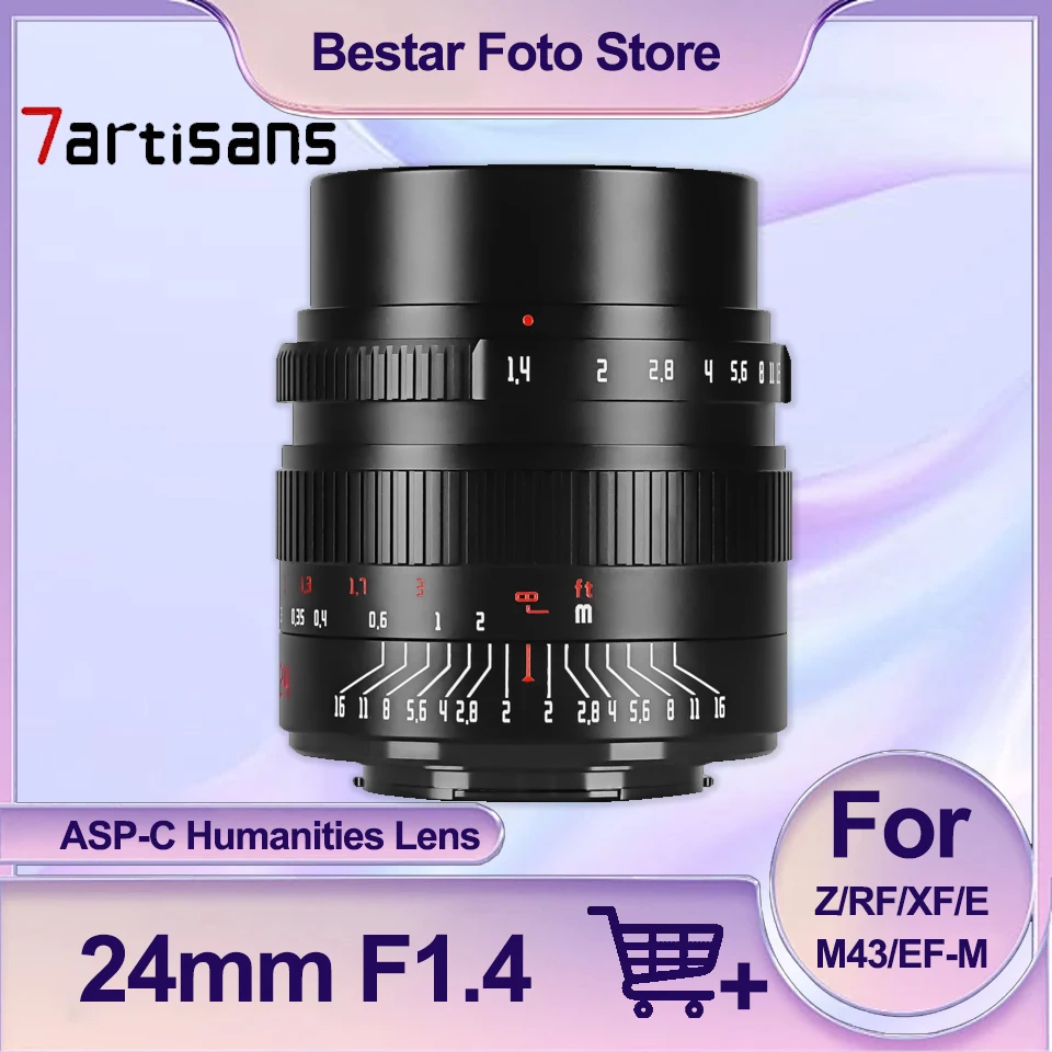7artisans, линза 24 мм F1.4 ASP-C с большой апертурой, специально для Fuji X-T20 Nikon Z5 Canon R5 Sony A7III 
7artisans, линза 24 мм F1.4 ASP-C с большой апертурой, специально для Fuji X-T20 Nikon Z5 Canon R5 Sony A7III