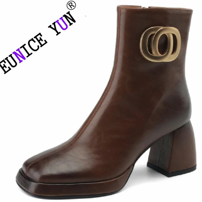 【EUNICE YUN】New Brand Autumn WInter Shoes Woman Ankle Boots Chunky High Heels Square Toe Black Brown Retro Dress party Lady SHoe
【EUNICE YUN】New Brand Autumn WInter Shoes Woman Ankle Boots Chunky High Heels Square Toe Black Brown Retro Dress party Lady SHoe