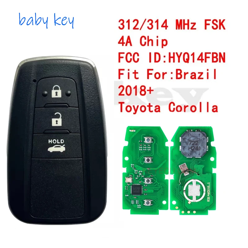 

NHKEY HYQ14FBN Smart Key 312 314 MHZ 4A Chip For 2018 2019 2020 2021 Toyota Corolla For Brazil Market 8990H-12010 with LG