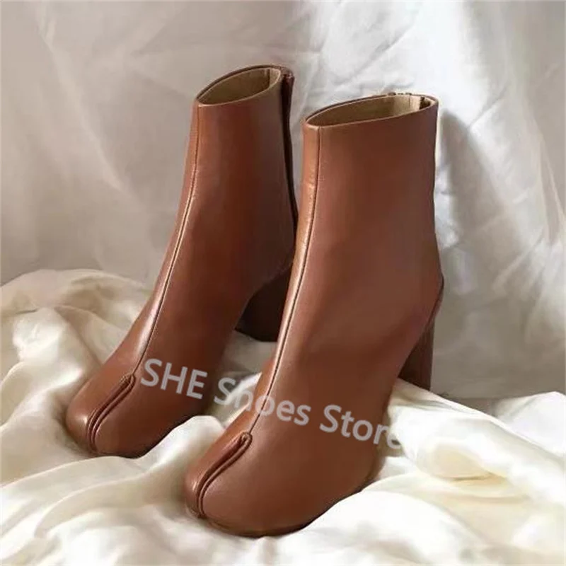 

Fashion Design Split Toes Chunky Heel Women Ankle Boots Outside Catwalk Hight Heel Chelsea Boots Ladies Party Dress Shoes