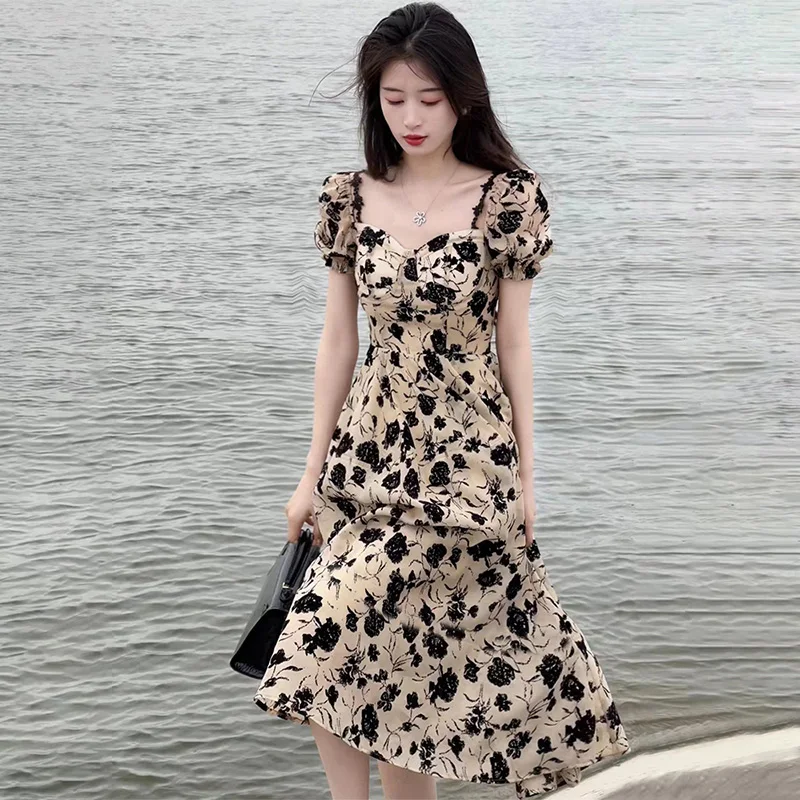 

Summer new oversized women's clothing with waist cinched suspender skirt, floral dress, long skirt, beach skirt, vacation skirt