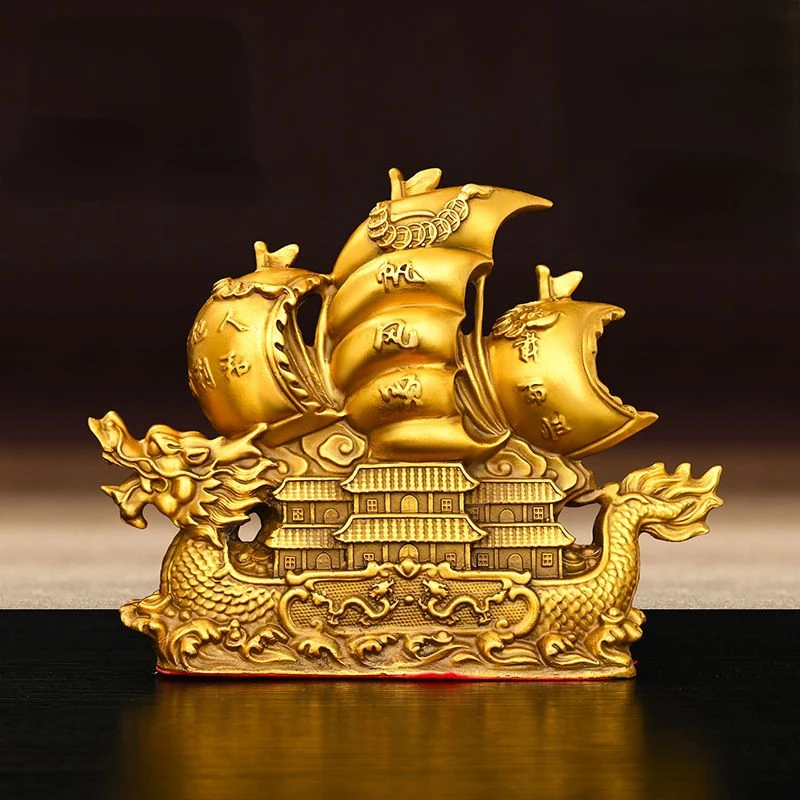

Pure Copper Lucky Dragon Boat Ornaments Smooth Sailing Dragon Boat Living Room Office Desktop Decoration Gift