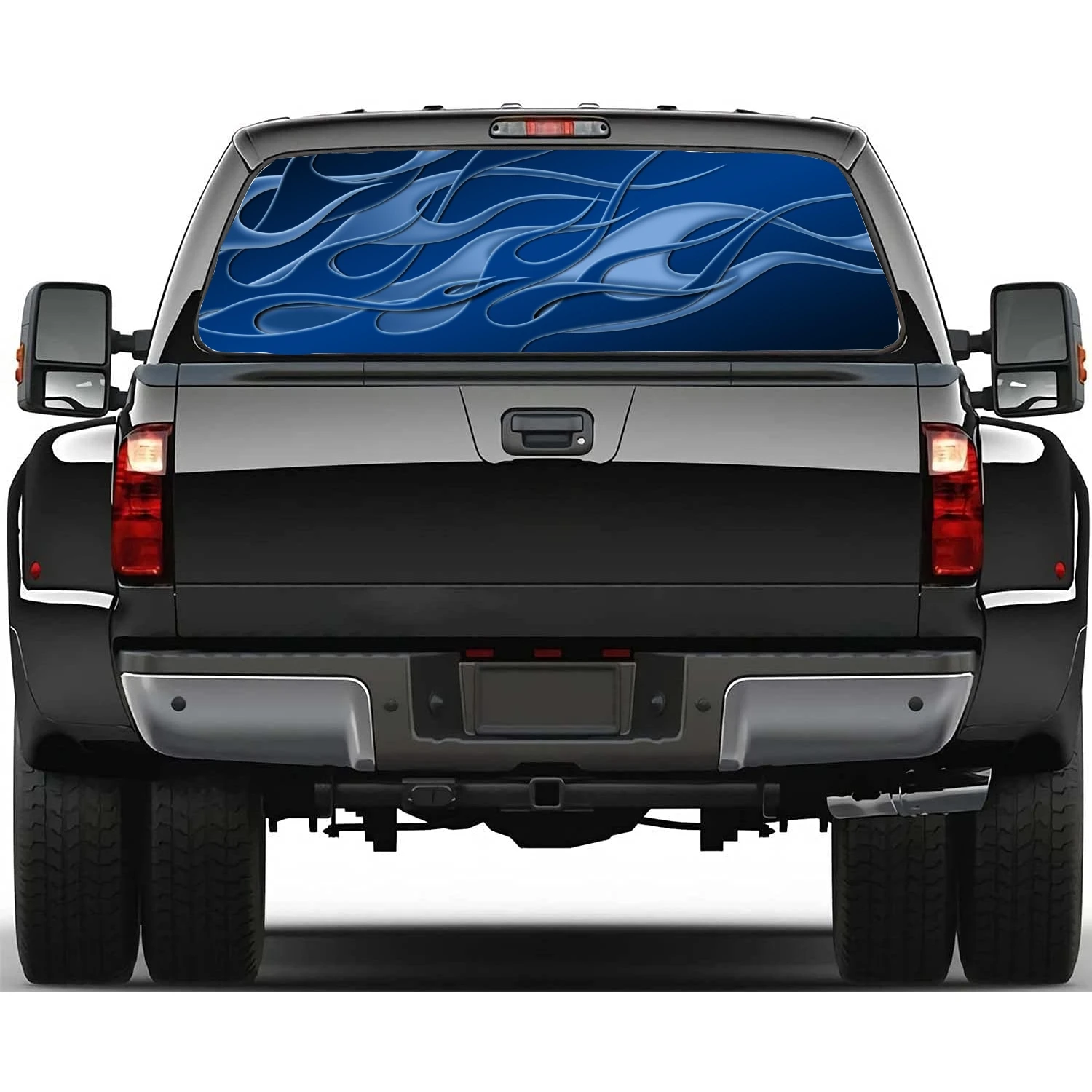 

Blue Tribal Flames Car Accessories Rear Windshield Sticker Truck Window See Through Perforated Back Window Vinyl Decal Decor