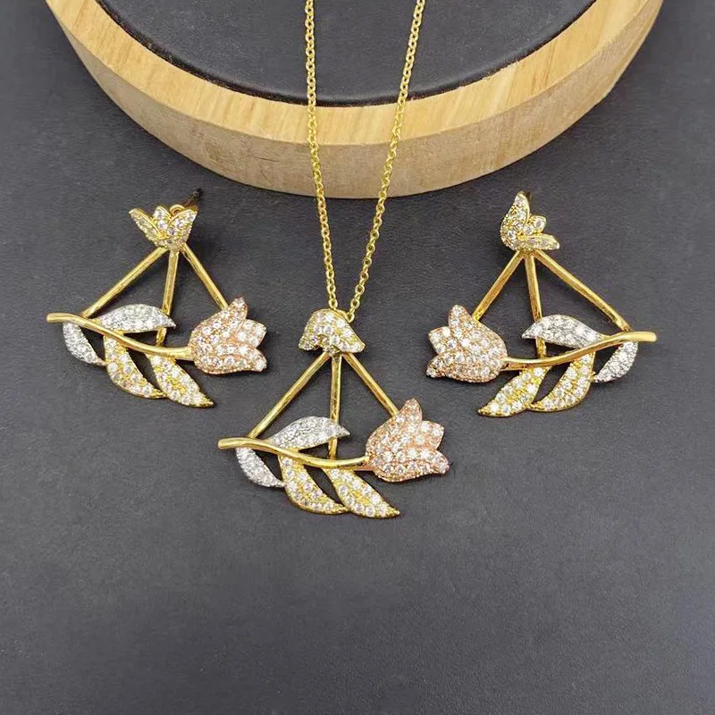 

Vanifin ожерелье с серьгами Романтический тюльпан полный микро фотоэлемент для женщин банкет Роскошные ювелирные изделия лучший подарок