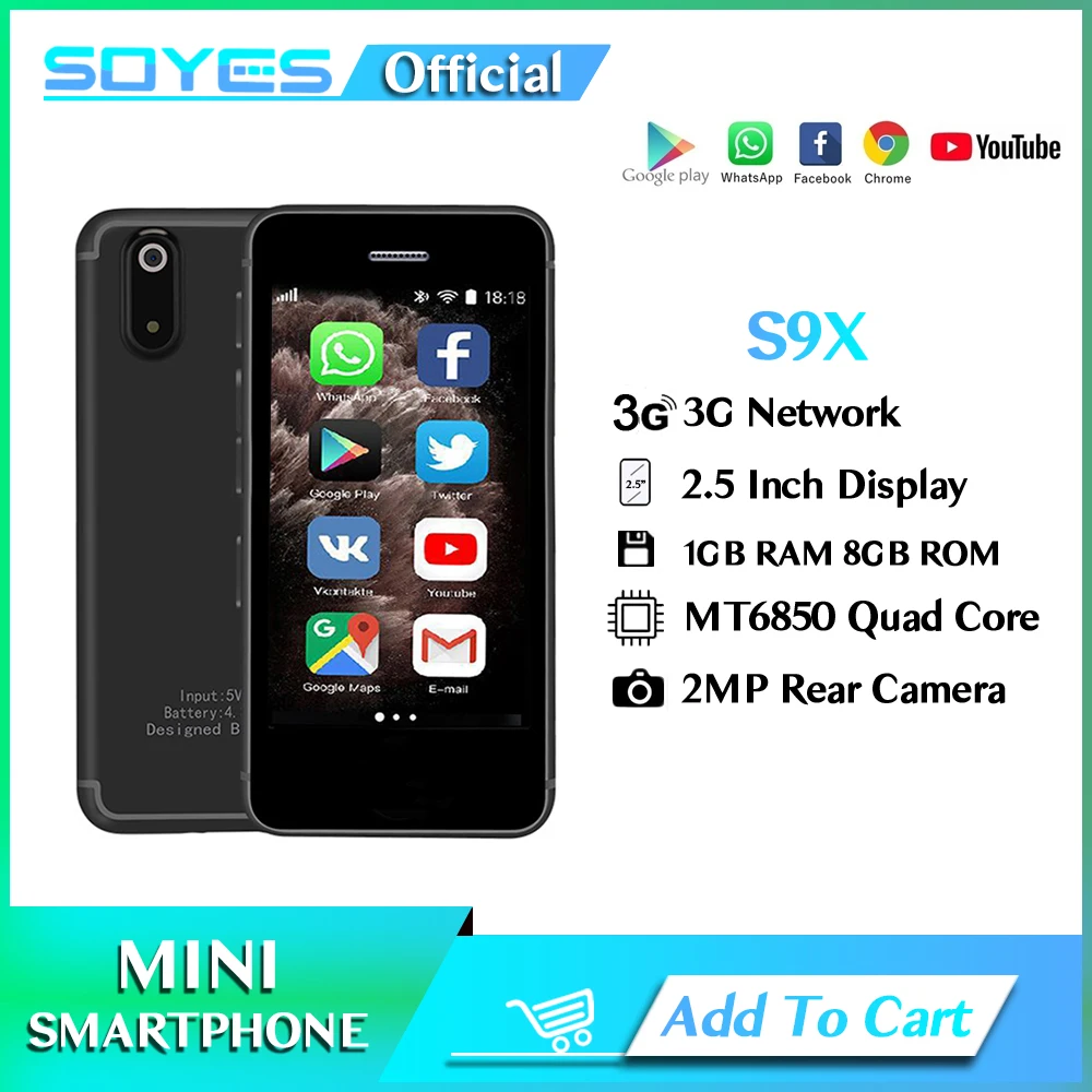 

S9X Mini Androrid Smartphone 1GB RAM 8GB ROM Quad Core Celular With 2.5'' Display WiFi 3G WCDMA Camera Pocket Small Mobile Phone