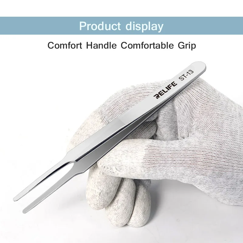 RELIFE ST-13 Precision Flat Tip Tweezers High Hardness Clamp Tightly Anti-magnetic Adsorption Phone Repair Tools
RELIFE ST-13 Precision Flat Tip Tweezers High Hardness Clamp Tightly Anti-magnetic Adsorption Phone Repair Tools